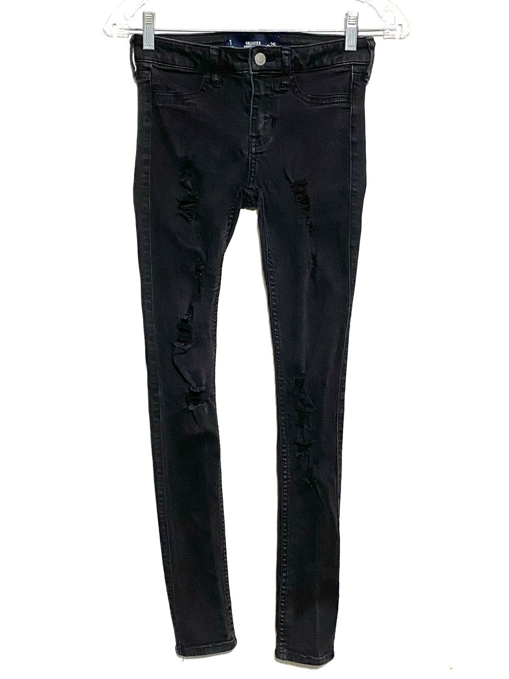 Hollister Super Skinny Jeans Womens 1 W25 Black Low Rise Ripped Y2K Emo Grunge